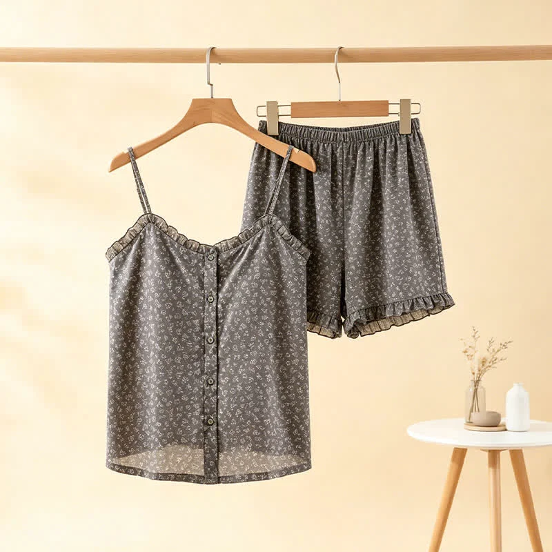 Functional Ownkoti Floral Cotton Ruffle Cami Pajama Set Prestigious