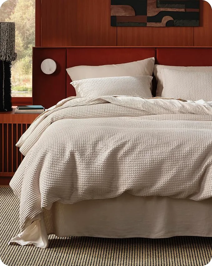 Safe Bedsure Cotton Duvet Cover Set - Cotton Waffle Weave Linen Duvet Cover Oversized Queen Size GentleSoft™ and Breathable Bedding Set for All Season 3 Pieces 98 quot x98 quot Efficient