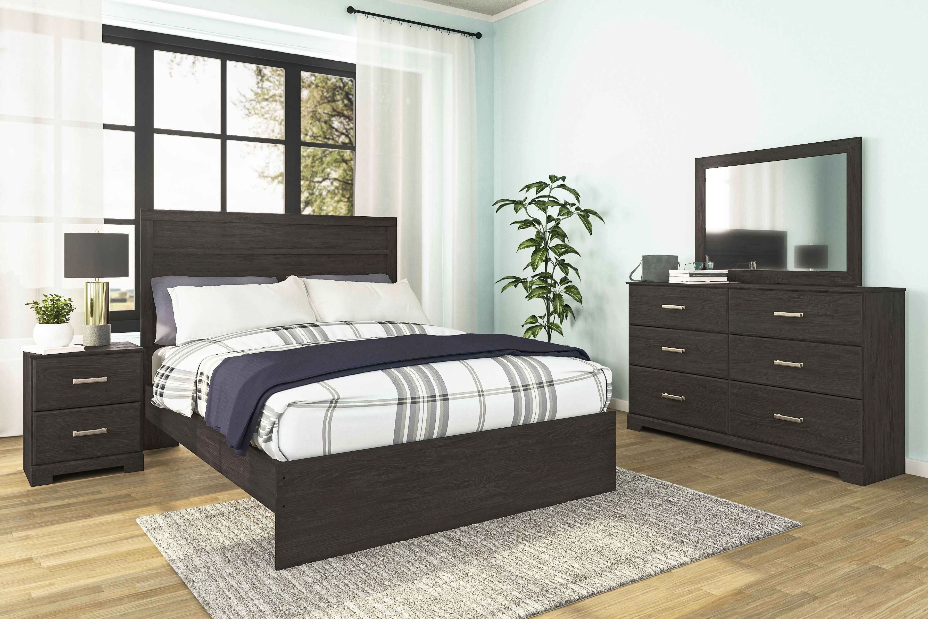 Detailed Belachime - Two Drawer Night Stand - Charcoal Practical