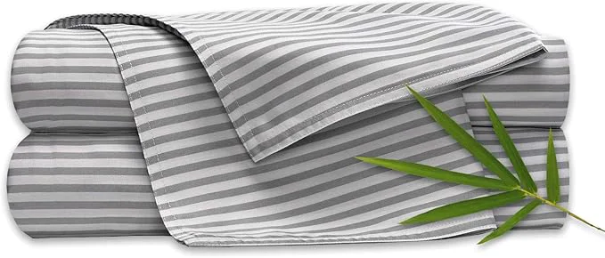 Environmentally Friendly Pure Bamboo King Sheets Organic Viscose Derived from Bamboo Bed Sheet Set Luxuriously Soft amp Cooling Double Stitching 2 Year Quality Promise King Stripes Certified
