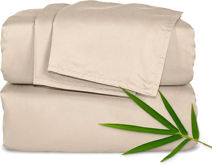 Versatile Pure Bamboo Split King Sheets Organic Viscose Derived from Bamboo Bed Sheet Set Soft amp Cooling Double Stitching 2 Fitted Sheets Split King Almond Convenient