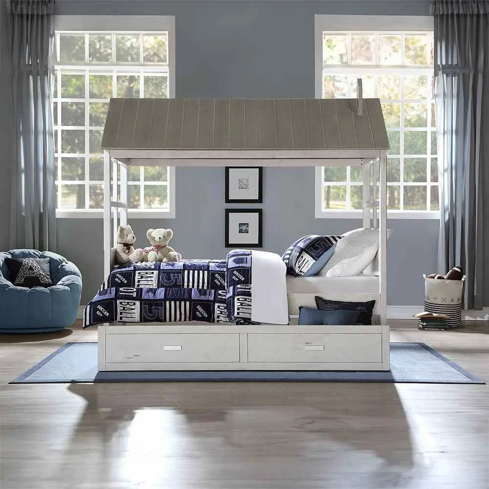 Secure Tree House II - Twin Bed - Weathered White amp Washed Gray Practical