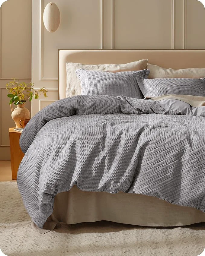 Safe Bedsure Cotton Duvet Cover King - Cotton Waffle Weave Grey Duvet Cover King Size GentleSoft™ and Breathable Bedding Set for All Season 3 Pieces 104 quot x90 quot Superior