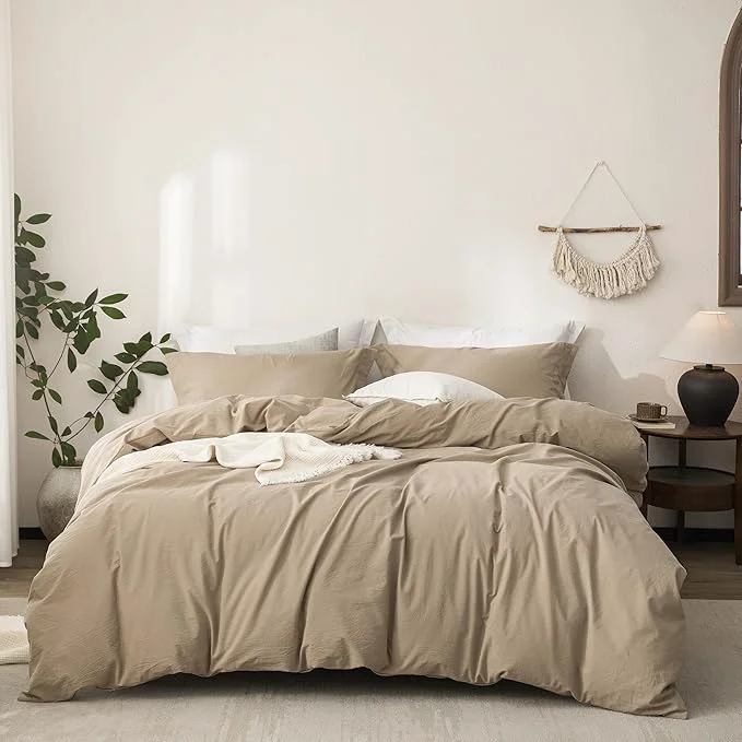 Responsible Linen Feel Duvet Cover King Size 104inch x 90inch Washed Cotton Duvet Cover with Zipper Closure and 2 Pillowcases Color of Mocha Brown Pure