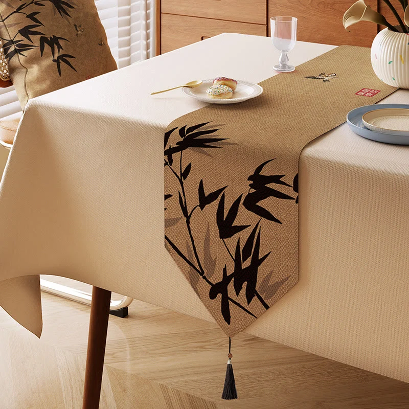 Detailed Ownkoti Ink-Wash Bamboo Charm Table Runner High-End