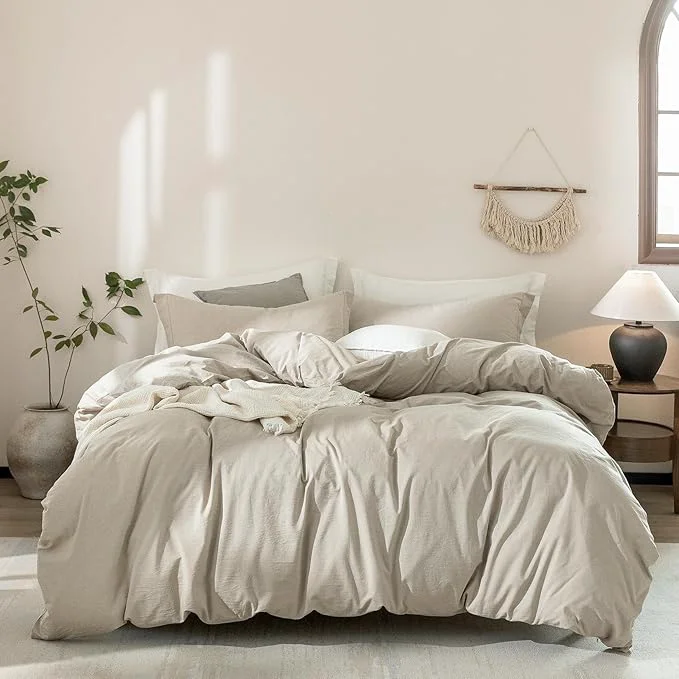 Reliable Linen Grey Duvet Cover King Size 104inch x 90inch Washed Cotton Duvet Cover with Zipper Closure and 2 Pillowcases Color of New Nature Linen Original