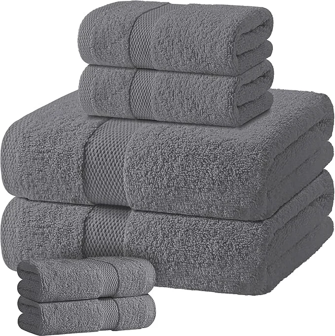 Durable Gray Bath Towel Set of 6 Advanced