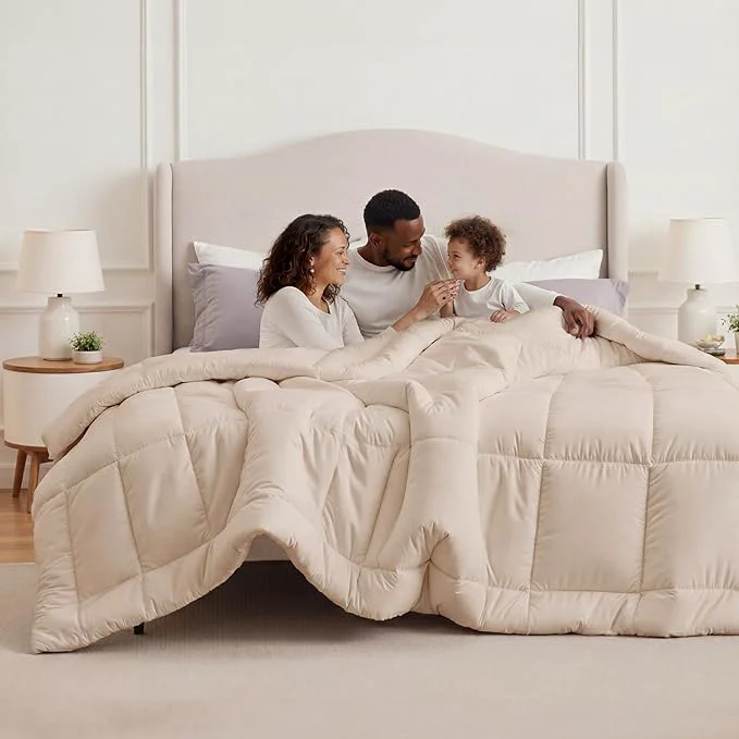 Crafted Bedsure Comforter Duvet Insert - Quilted Comforters Oversize Queen Size All Season Duvet GentleSoft Down Bedding with 8 Tabs Gifts for Women Men Beige Oversize Queen 98 x 98 Inches High-Performance