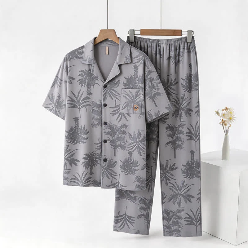 Practical Ownkoti Cotton Tropical Palm Button Loungewear Set Powerful