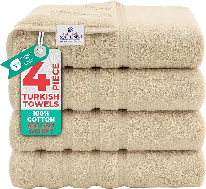 Exceptional American Soft Linen Luxury 4 Piece Bath Towel Set 600 GSM Cotton Turkish Official