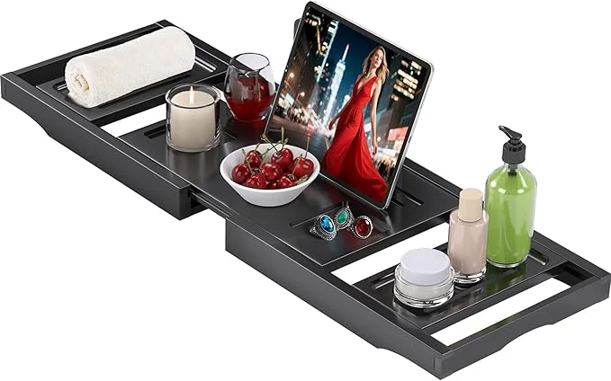 High-End Bathtub Tray Caddy Premium Bamboo Expandable Bath Tub Trays Table Foldable Original Design