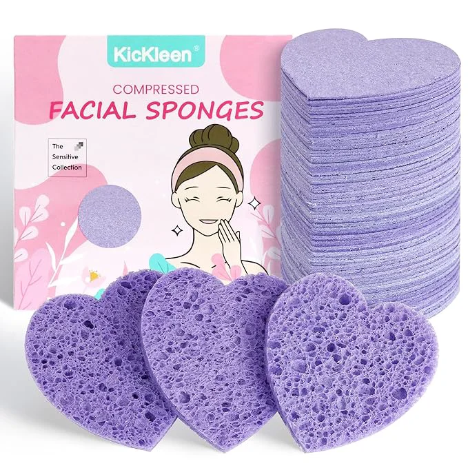 Selected 60-Count Kickleen Compressed Cellulose Heart Shape Facial Sponges Natural Stylish