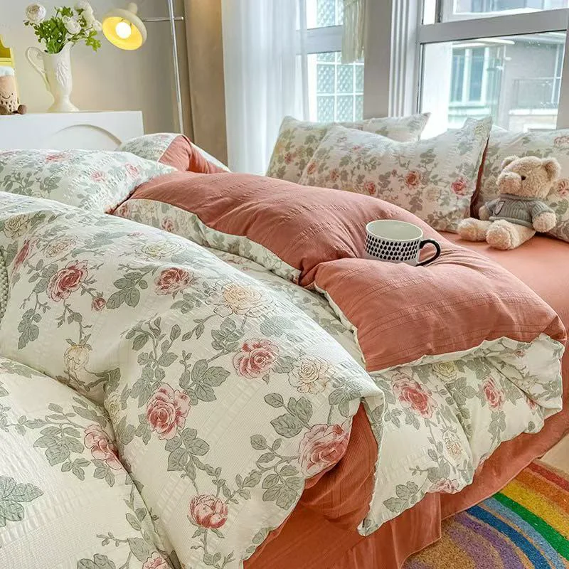 Crafted Ownkoti Vintage Rose Floral Cottagecore Cotton Bedding Set Breathable