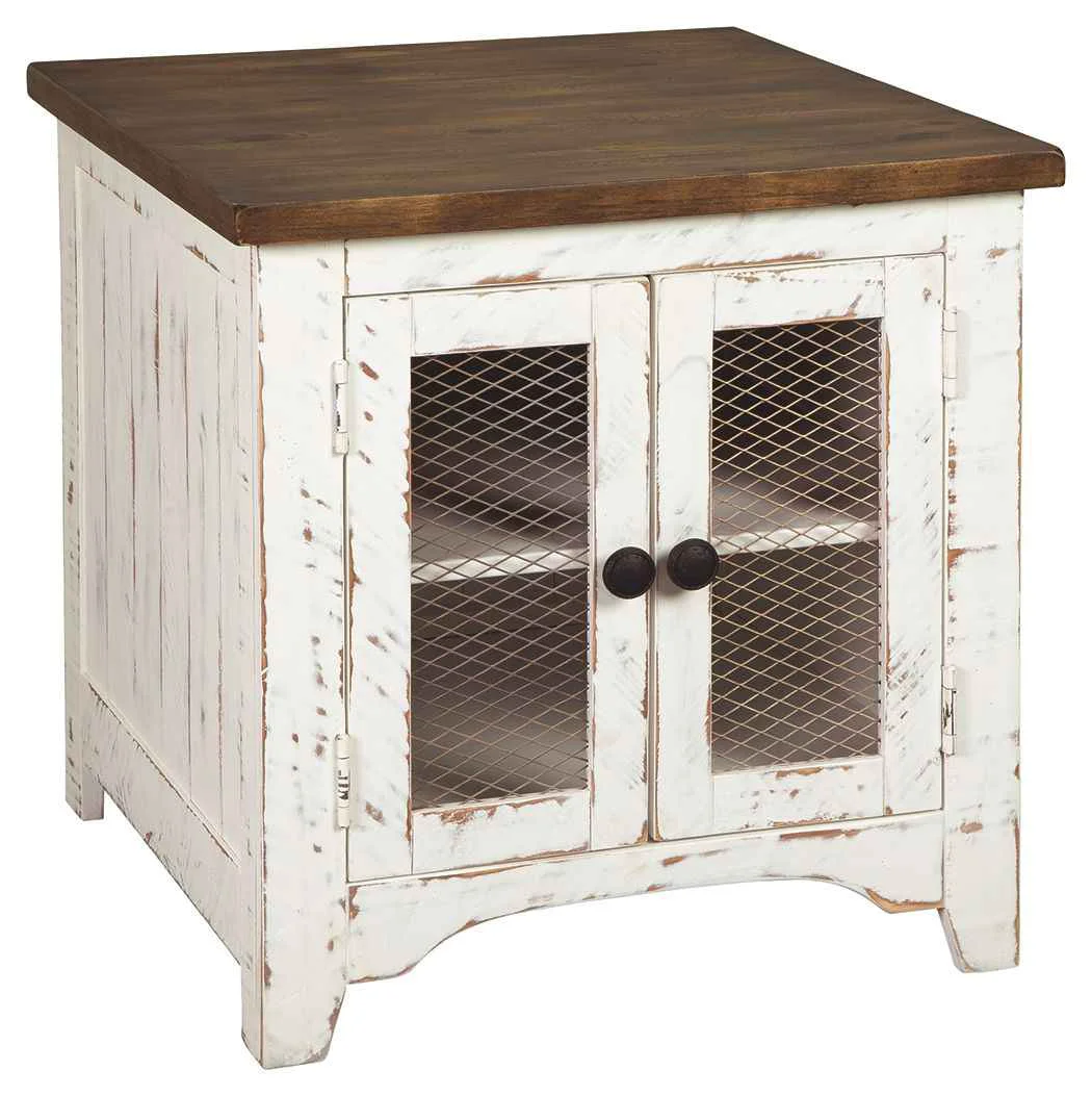 Green Wystfield - Rectangular End Table - 2 Doors - White Brown Expertly Made
