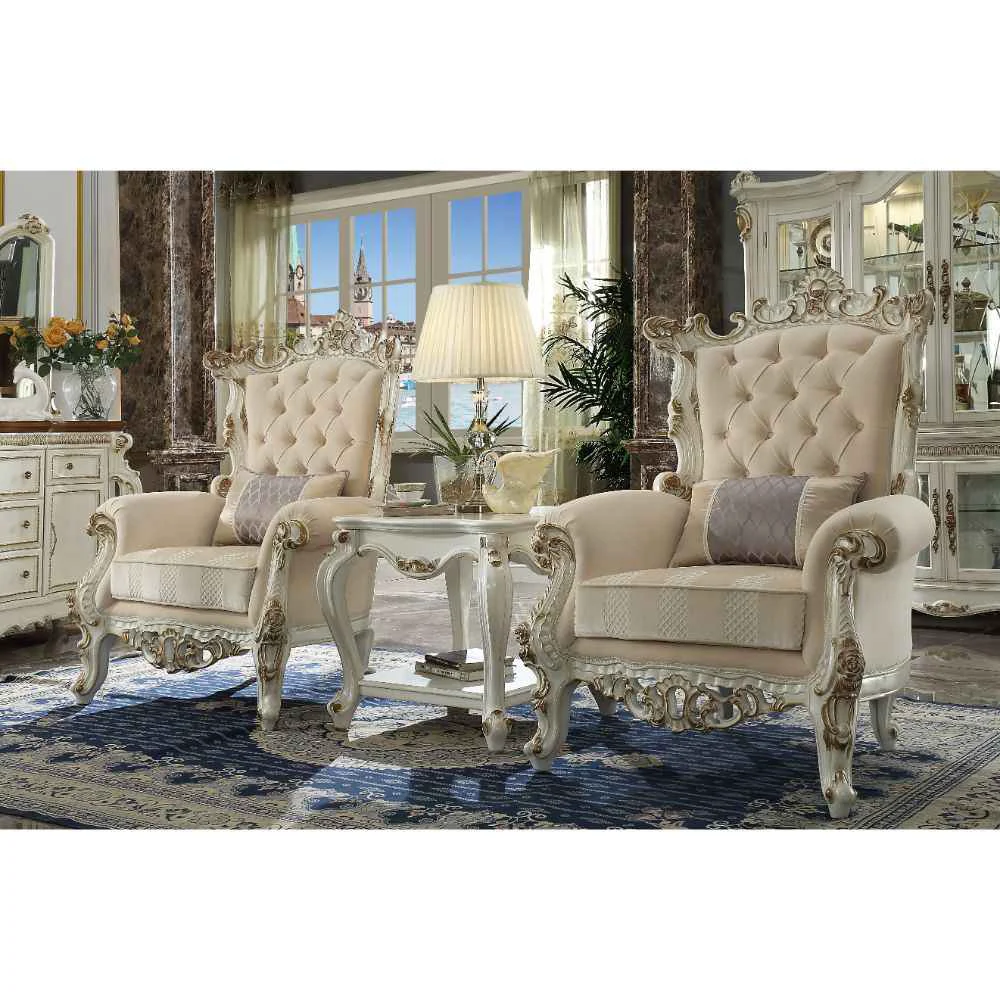Genuine Picardy II - Accent Chair With Pillow - Fabric amp Antique Pearl Practical