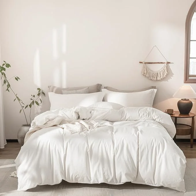Artisan Linen Feel Duvet Cover Oversized King Size 120inch x 98inch Washed Cotton Duvet Cover with Zipper Closure and 2 Pillowcases Color of Off White Exclusive