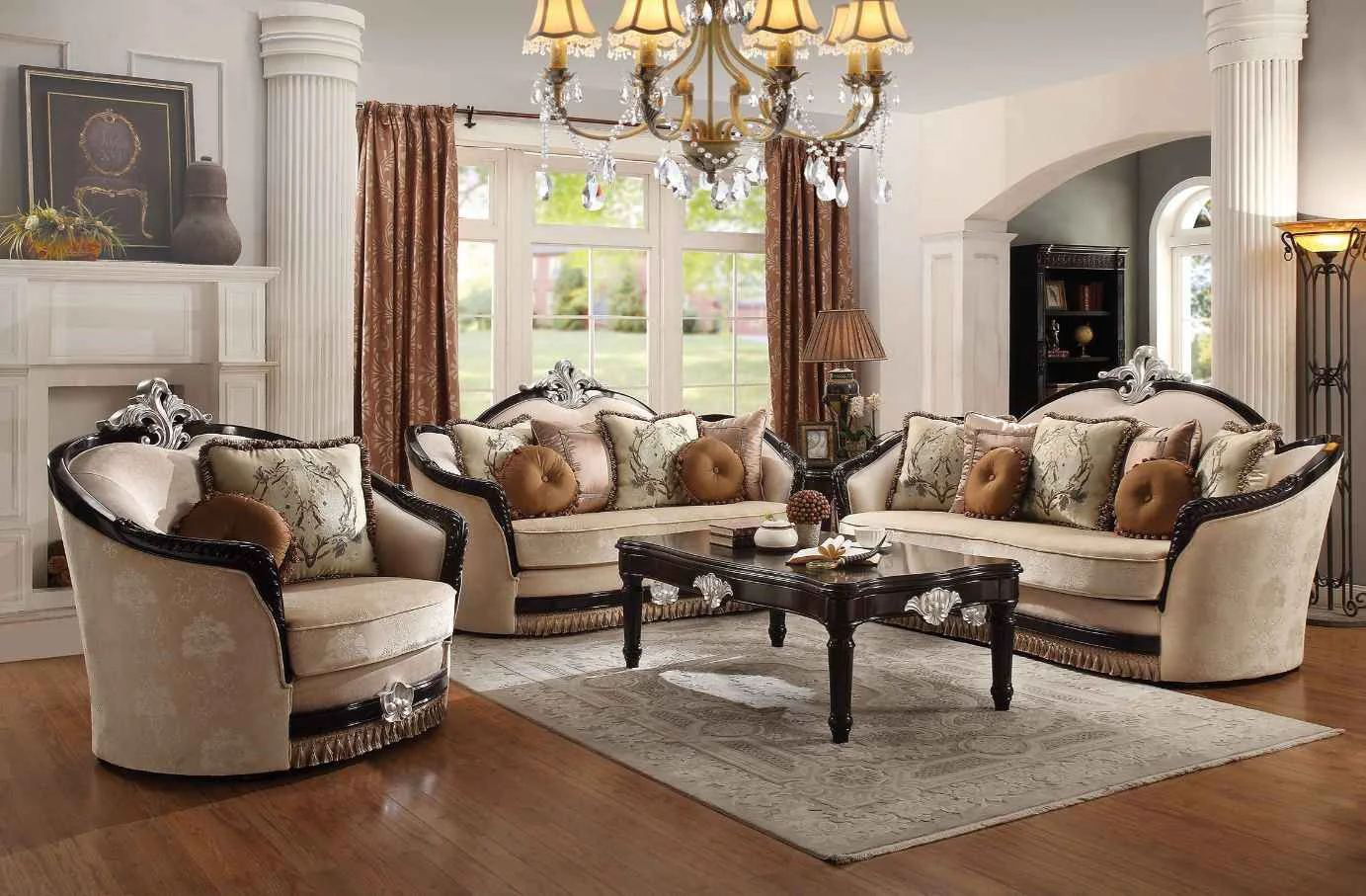 Recyclable Ernestine - Sofa With 7 Pillows - Tan Fabric amp Black Traditional