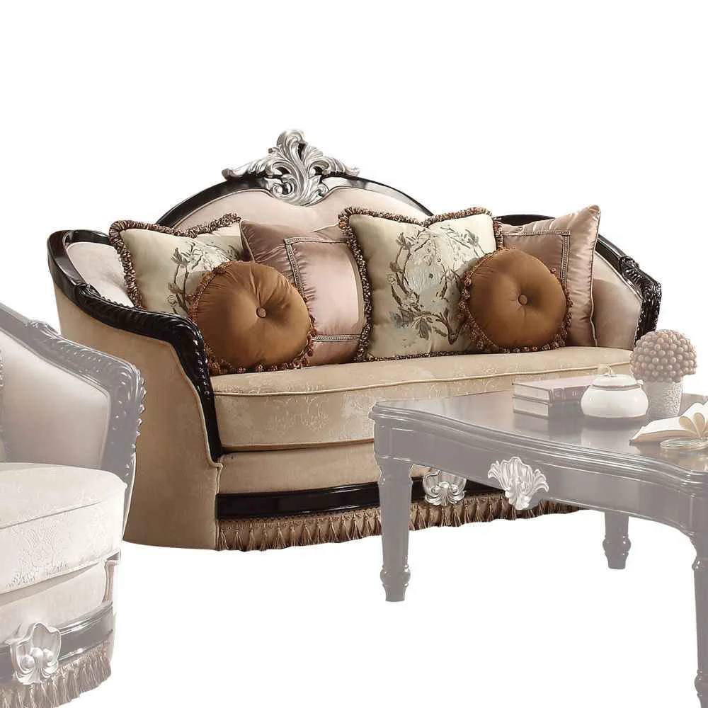Authentic Ernestine - Loveseat With 6 Pillows - Tan Fabric amp Black Dependable