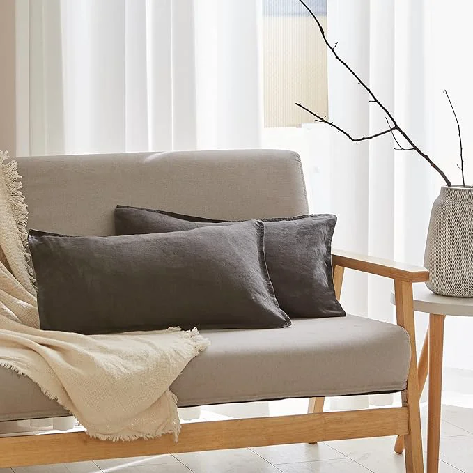 Excellent Simple amp Opulence Linen Lumbar Pillow Cover 12 x 20 Inches Set of 2 Rectangular Decorative Throw Cushion Cover for Couch Sofa Bed Living Room Office Soft Breathable Farmhouse - Dark Grey Outstanding