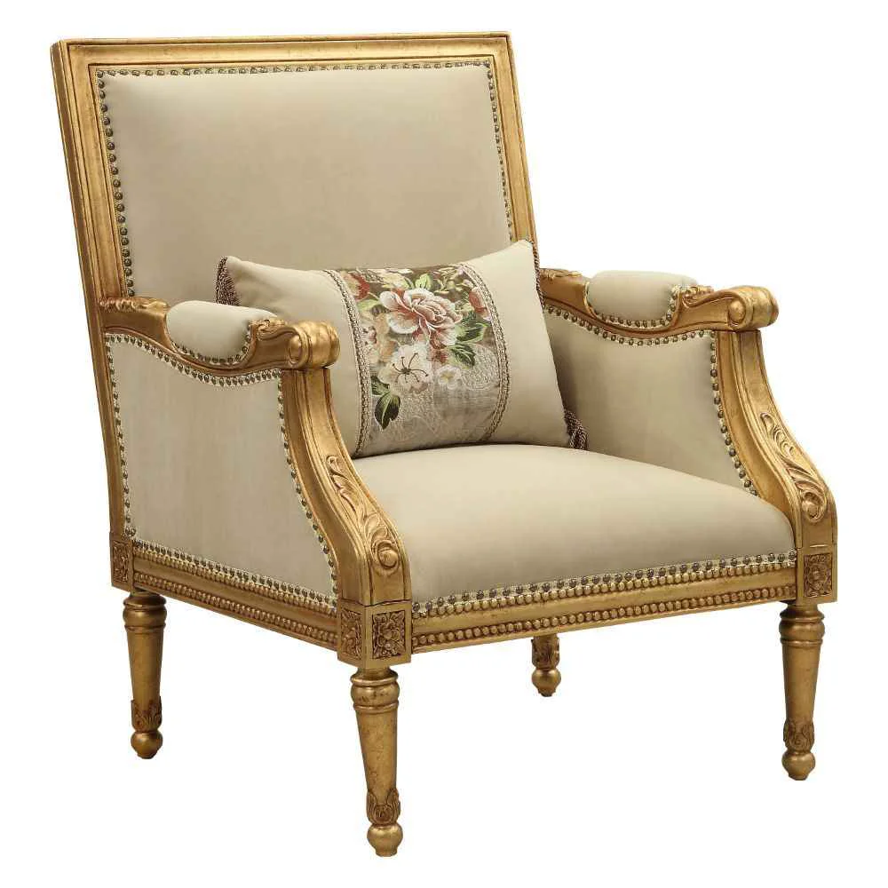 Outstanding Daesha - Chair With Pillow - Tan Flannel amp Antique Gold Efficient