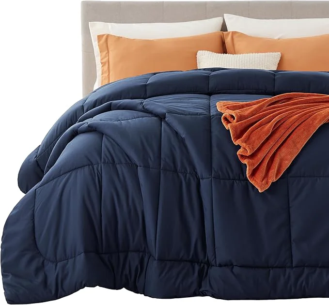 Clean Bedsure Comforter Duvet Insert - Quilted Comforters King Size All Season Duvet GentleSoft Down Bedding with 8 Tabs Gifts for Women Men Navy Blue King 90 x 102 Inches Authentic