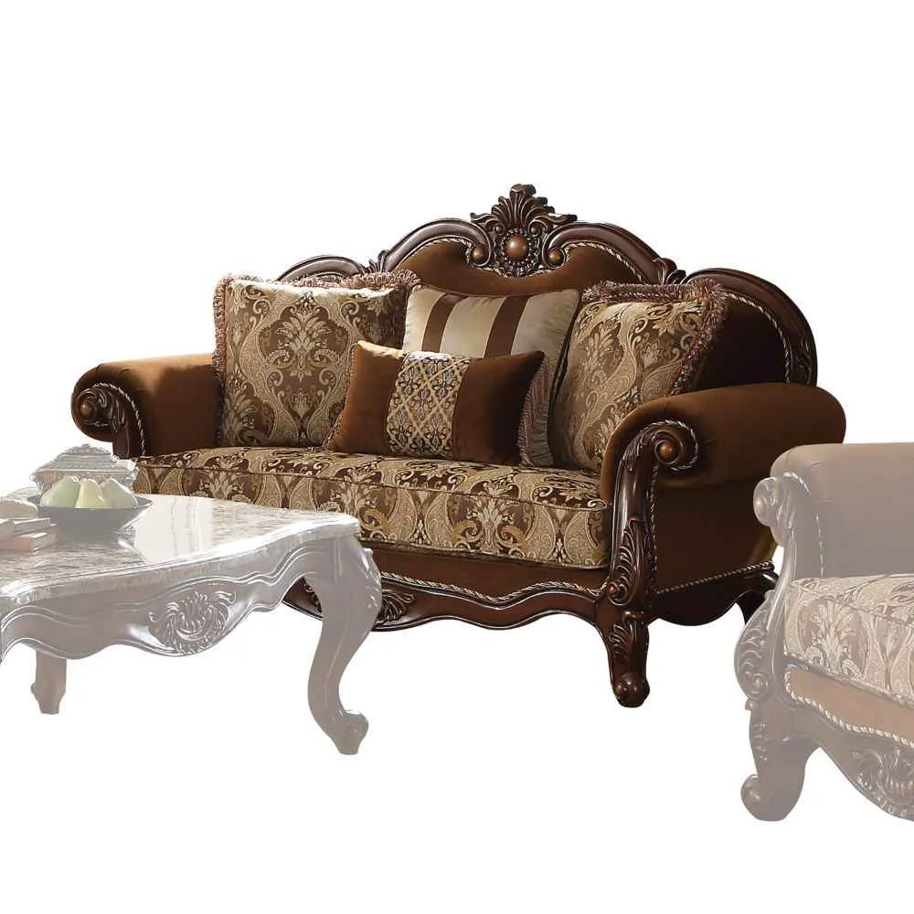 Fine Jardena - Loveseat With 4 Pillows Same Lv01592 - Pattern Fabric amp Cherry Oak Fine Crafted