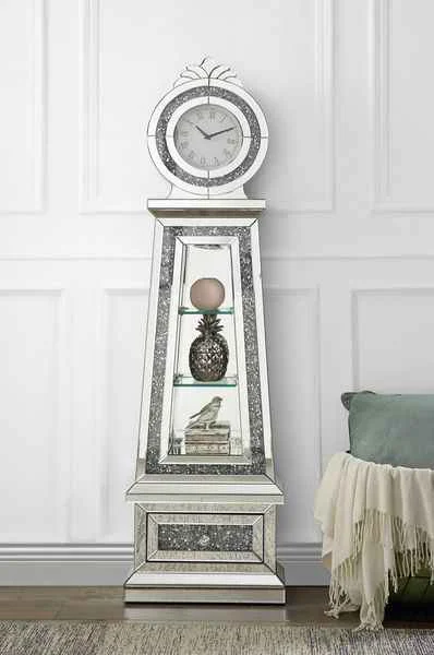 Stylish Noralie - 63 quot Faux Diamonds Grandfather Clock With LED - Mirrored Efficient