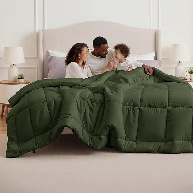 Modern Bedsure Comforter Duvet Insert - Quilted Comforters Oversized King Size All Season Duvet Down Bedding with 8 Tabs Gifts for Women Men Olive Green Oversized King 116 x 98 Inches Long-Lasting