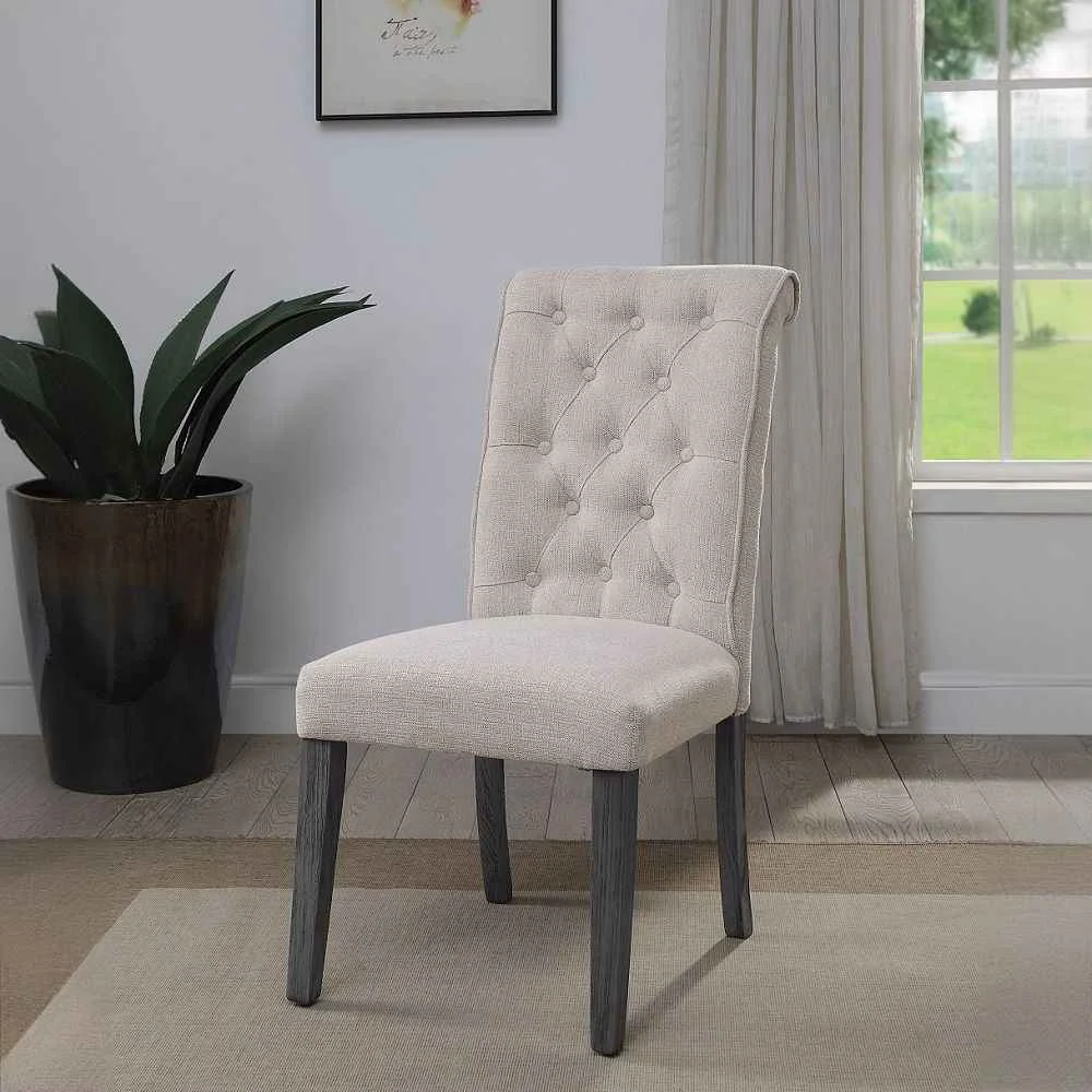 Top-Quality Yabeina - Side Chair Set of 2 - Beige Linen amp Gray Responsible
