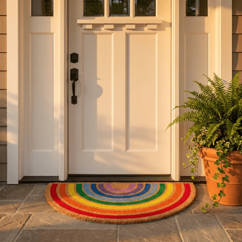 Dependable Ownkoti Rainbow Non-Slip Entryway Coir Area Rug Convenient