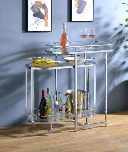 Unique Piffo - Serving Cart Set - Clear Glass amp Chrome Trusted