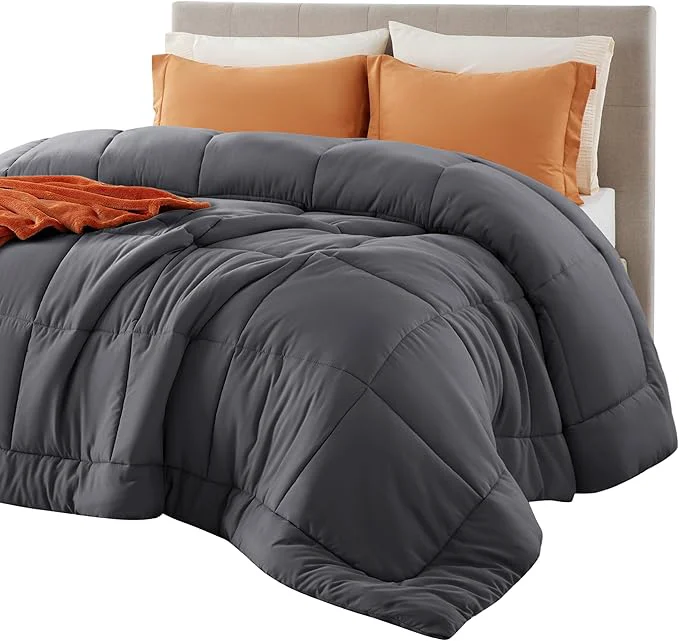 Fast Bedsure Comforter Duvet Insert - Quilted Comforters Full Size All Season Duvet GentleSoft Down Bedding with 8 Tabs Gifts for Women Men Grey Full 86 x 82 Inches Efficient