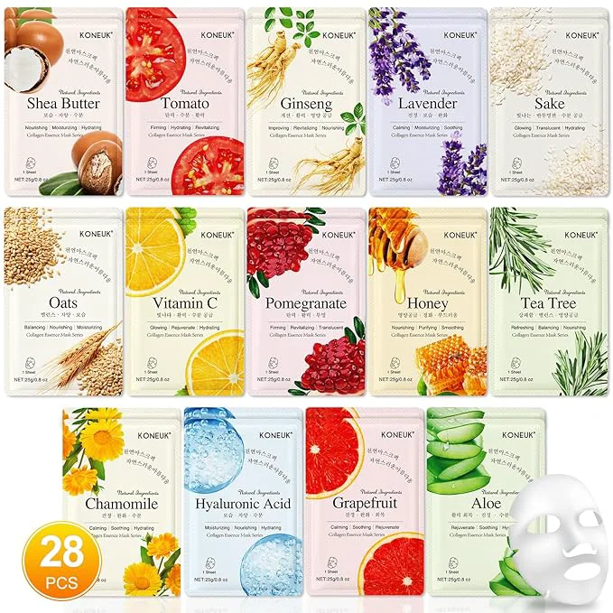 Advanced KONEUK 28 Pack Sheet Face Masks Skincare Hydrating Face Masks Suitable Premium Material