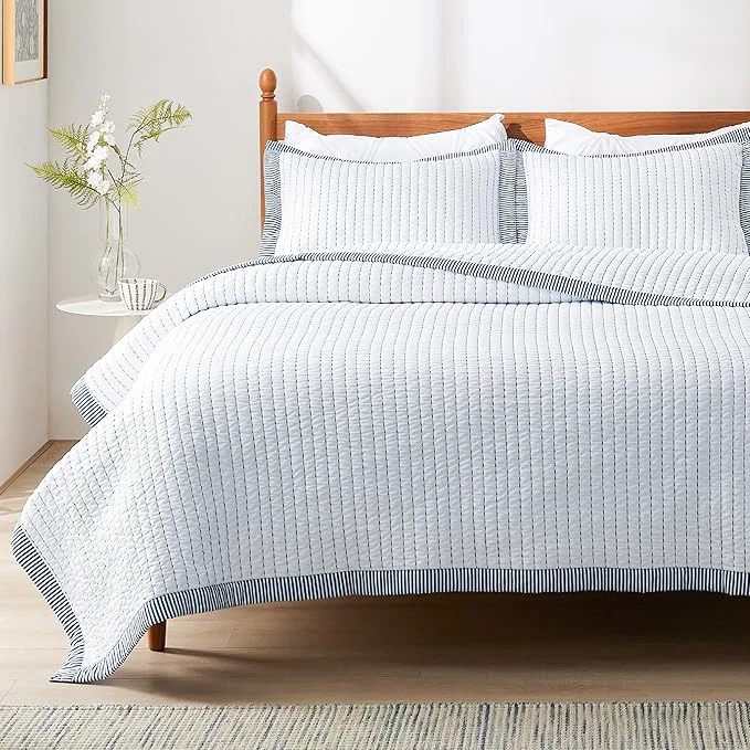 Relaxed Bedsure White Quilt King Size - Lightweight Soft Quilt Bedding Set for All Seasons Bedspreads amp Coverlets Corduroy Pattern Quilt Set 3 Pieces 1 Quilt 106 quot x96 quot and 2 Pillow Shams 20 quot x36 quot 2 quot Secure