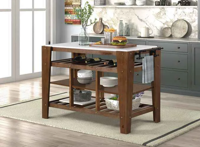 Versatile Alaroa - Kitchen Island - Marble Top amp Rustic Brown Certified