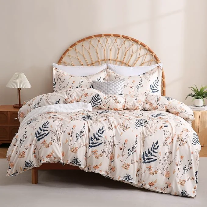 Responsible JSD Fall Floral Duvet Cover Set King Size 3 Piece Boho Botanical Printed Microfiber Comforter Covers Zipper Closure Green