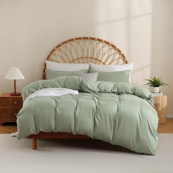 Relaxed JSD Sage Green Duvet Cover Set Queen Size 3 Piece Duvet Cover with Pillow Shams Soft Brushed Microfiber Zipper Closure Comforter Not Included Dependable