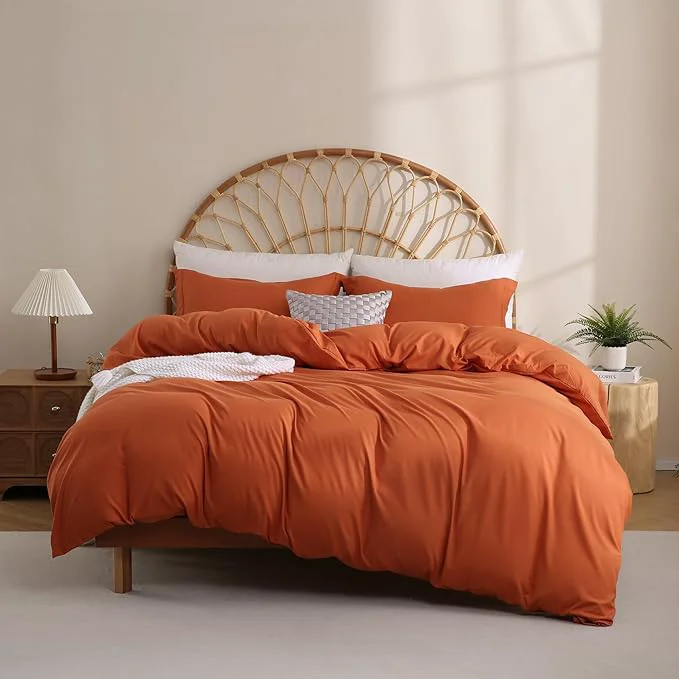 Environmentally Friendly JSD Burnt Orange Duvet Cover Set Full Size 3 Piece Duvet Cover with Pillow Shams Soft Brushed Microfiber Zipper Closure Comforter Not Included Traditional