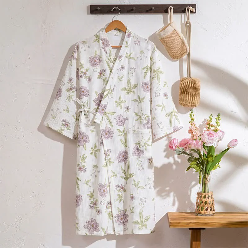 Sophisticated Ownkoti Violet Floral Cotton Kimono Robe Modern