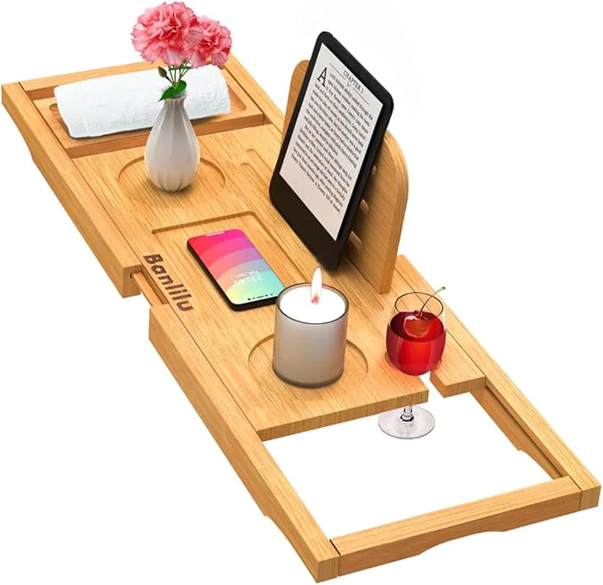 Unique Premium Bamboo Bathtub Tray Caddy Long-Lasting