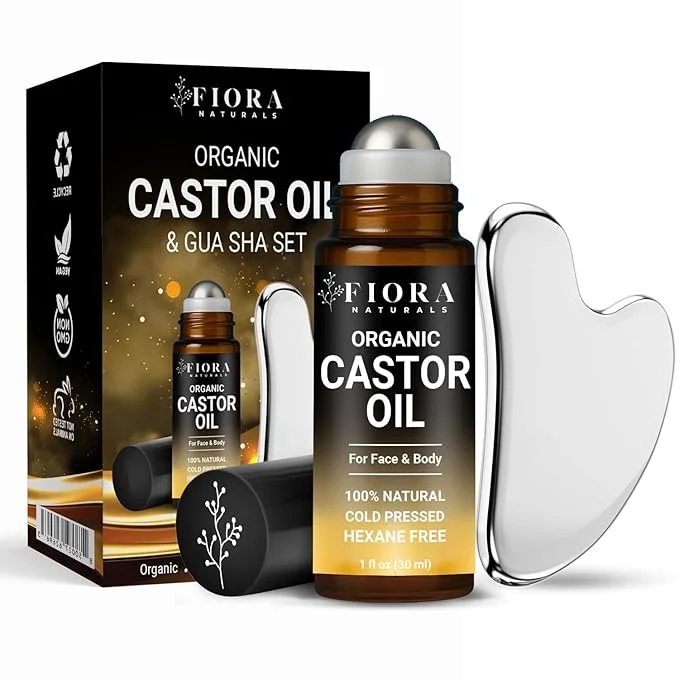 Soft Organic Castor Oil Roll On Stainless Steel Gua Sha Facial Tool – Metal Face Practical
