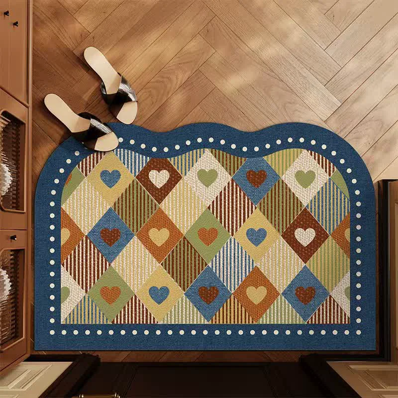 Refined Ownkoti Vintage Heart Check Arch Entry Rug Environmentally Friendly