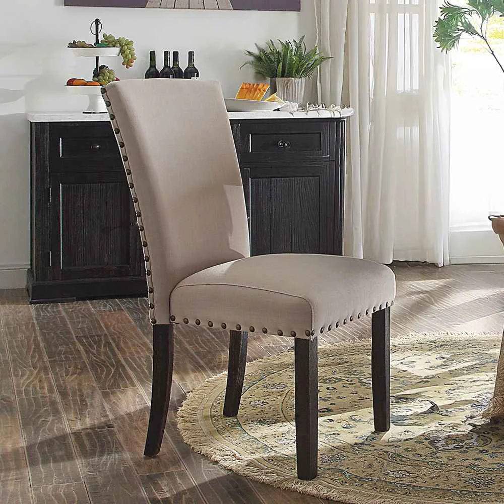 Refined Nolan - Side Chair Set of 2 - Linen amp Salvage Dark Oak Contemporary