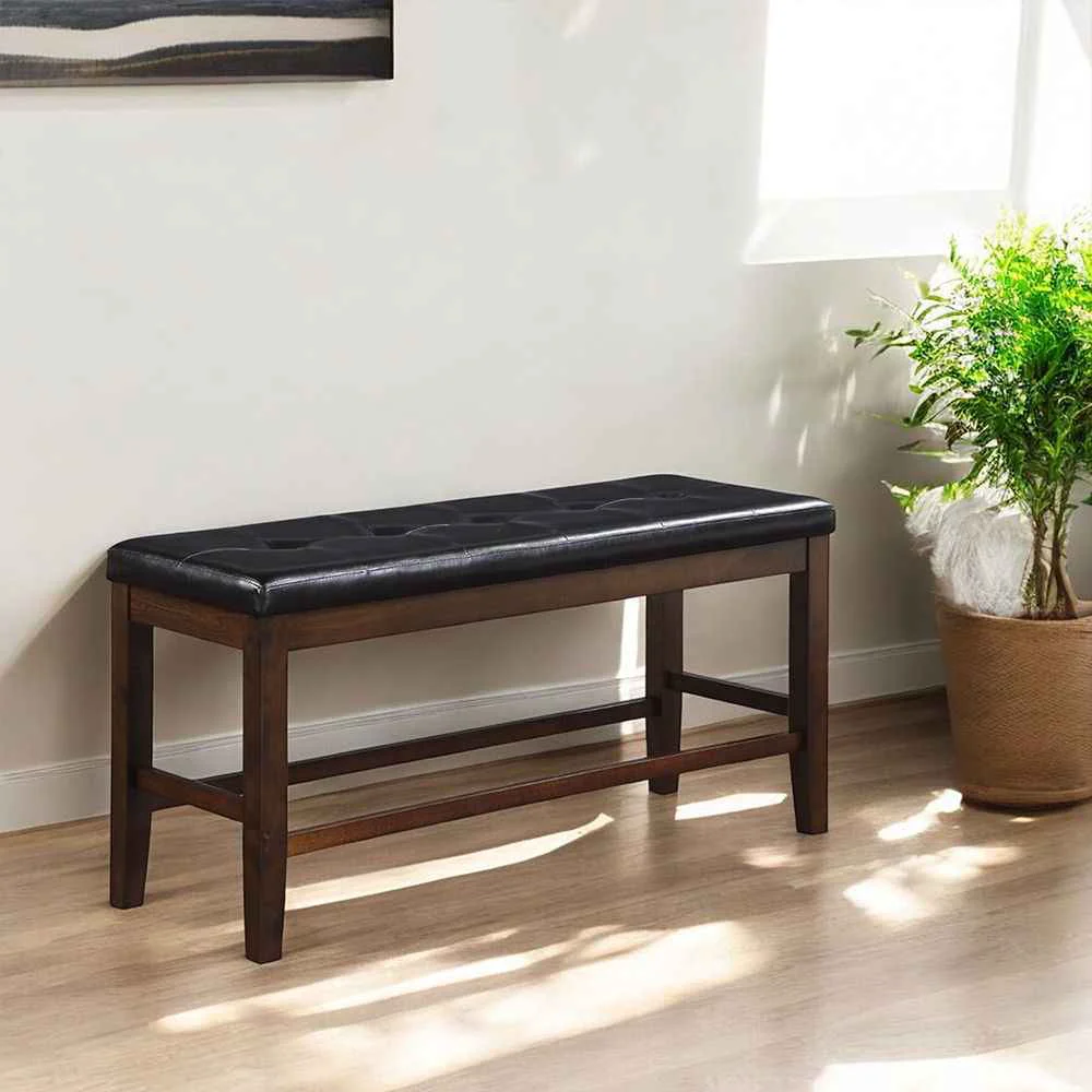 Smooth Urbana - Counter Height Bench - Black Synthetic Leather amp Espresso Authentic