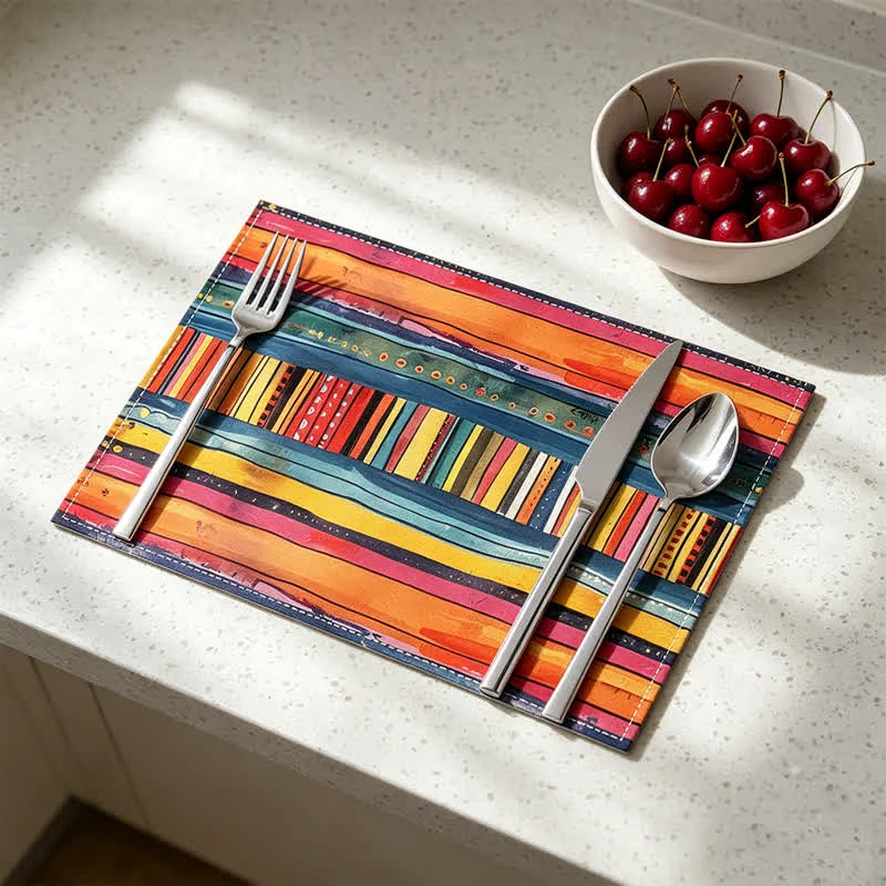 Secure Ownkoti Colorful Striped Bohemian Linen Placemat Efficient