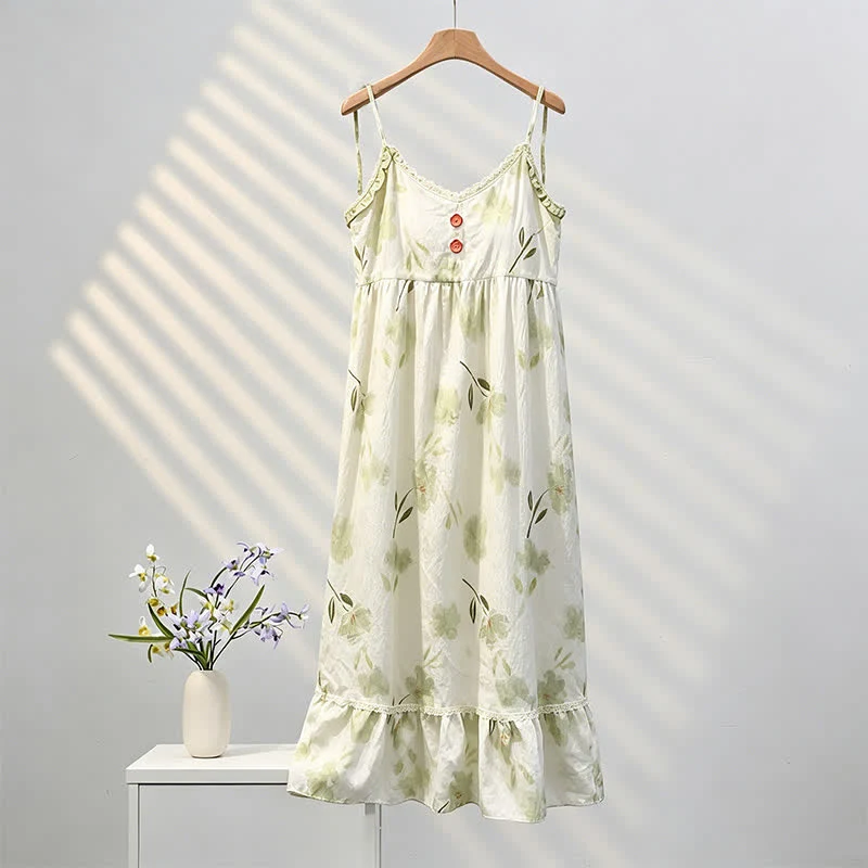 World-Class Ownkoti Botanical Floral Ruffle Sleeveless Loungewear Dress Advanced