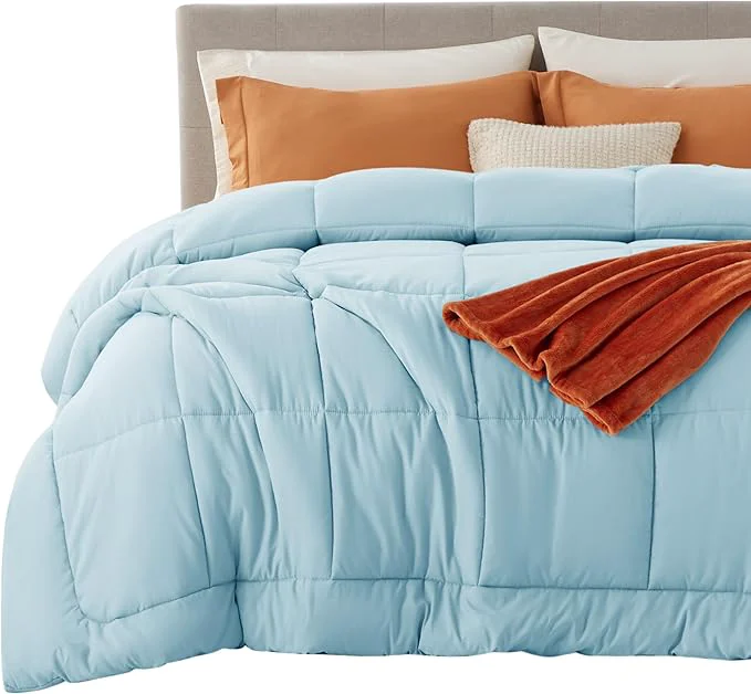 Smart Bedsure Comforter Duvet Insert - Quilted Comforters King Size All Season Duvet GentleSoft Down Bedding with 8 Tabs Gifts for Women Men Light Spa Blue King 90 x 102 Inches Casual