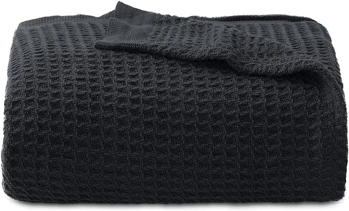 Quality Bedsure Gentlesoft Cotton Throw Blanket for Couch 50x70 inches - Cooling Breathable and Soft for Spring Summer Waffle Weave Throw Blanket for Office Black Healthy