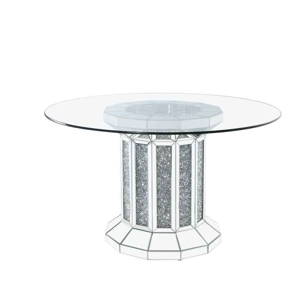 Recyclable Noralie - Dining Table - Clear Glass Top amp Mirrored amp Faux Diamonds Excellent