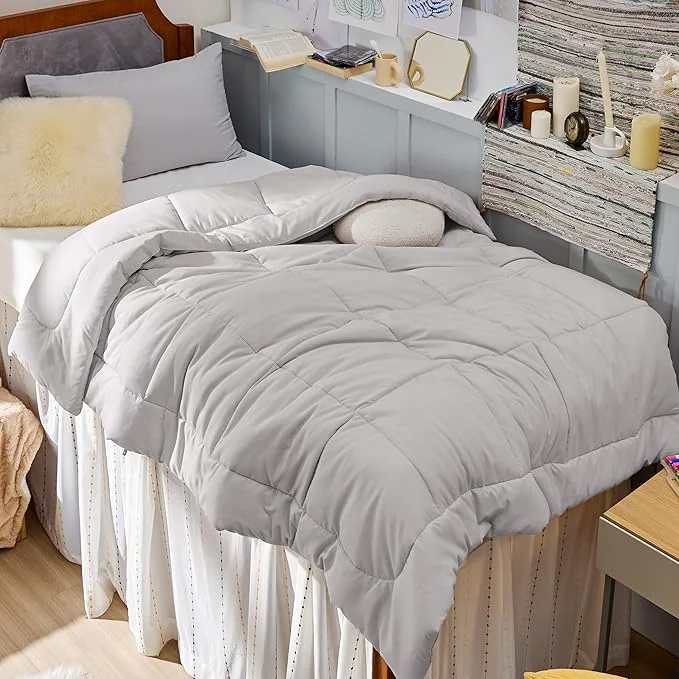 Eco-Friendly Bedsure Comforter Duvet Insert - Quilted Comforters Twin XL Size All Season Duvet GentleSoft Down Bedding with 8 Tabs Gifts for Women Men Light Grey Twin XL 92 x 68 Inches Easy-to-Use